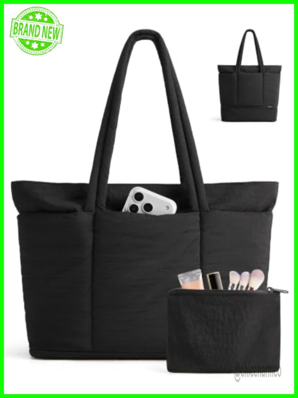 Puffer Tote Bag Expandable 15.6" Laptop Travel Carry On